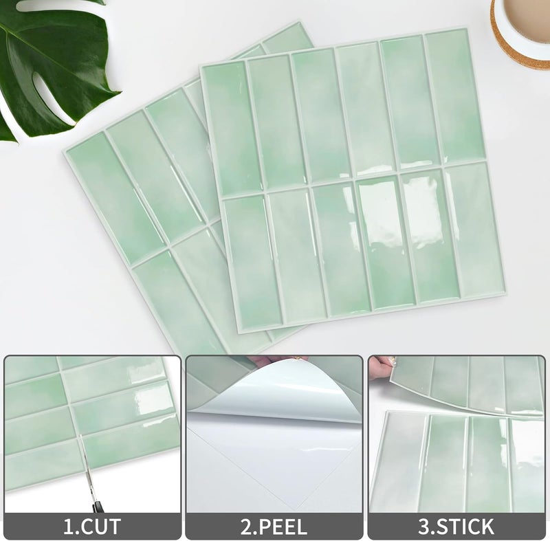 MOONFUN 10 Sheet Peel and Stick Subway Kitchen Backsplash Tiles,3D Rectangle Waterproof Self-Adhesive Wall Tile Stick on Backsplash for Kitchen,Bathroom and Fireplace(Light Green,12"×12") - Image 5